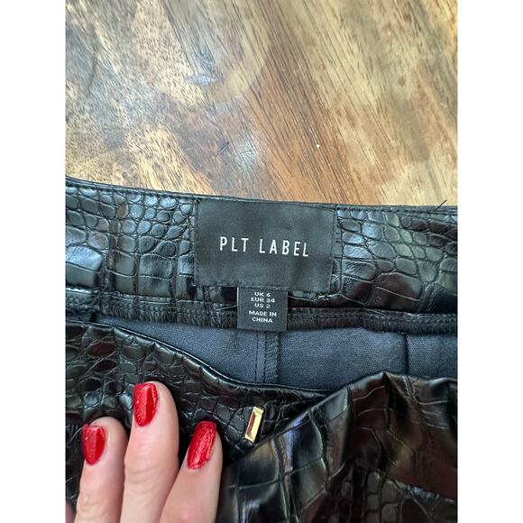 PLT Label Women's Black Croc Faux Leather Wide Leg Tailored Pants Size 2 - Picture 10 of 10